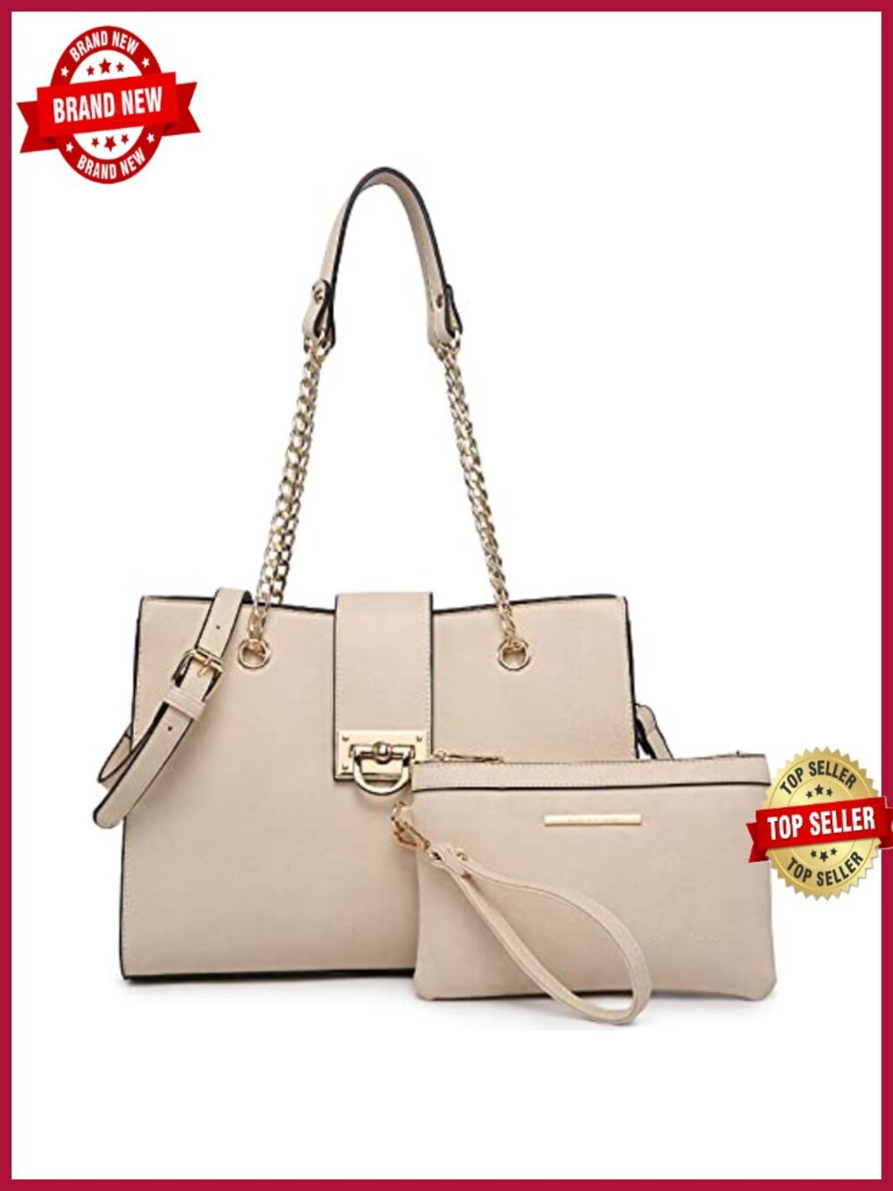 Vegan Leather Satchel Tote Hobo Bag with Matching Clutch